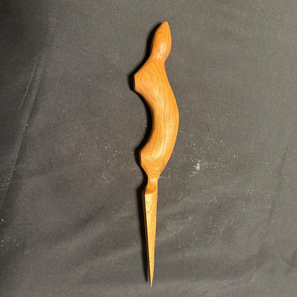 Vintage Hand Carved Wood Otter Letter Opener Folk Art Desk Accessory 10 Inch